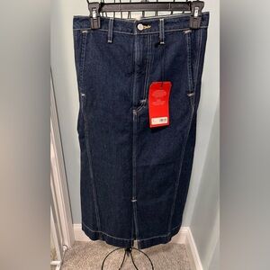 New Levi’s Red Long Dark wash Denim Skirt Cottonized Hemp Small S blue jeans
